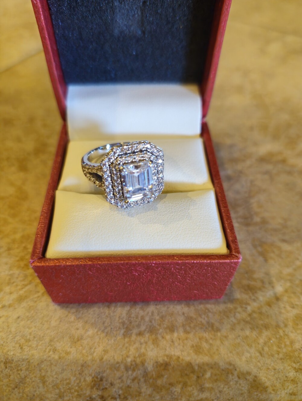 Berricle Emerald Cut Double Halo CZ Ring Sz 7/17.3mm 925 Sterling - Picture 10 of 11